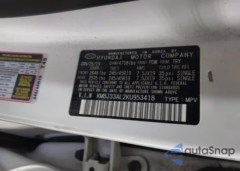 2019 Hyundai Tucson Night z USA, uszkodzony, nr VIN KM8J33AL2KU953418